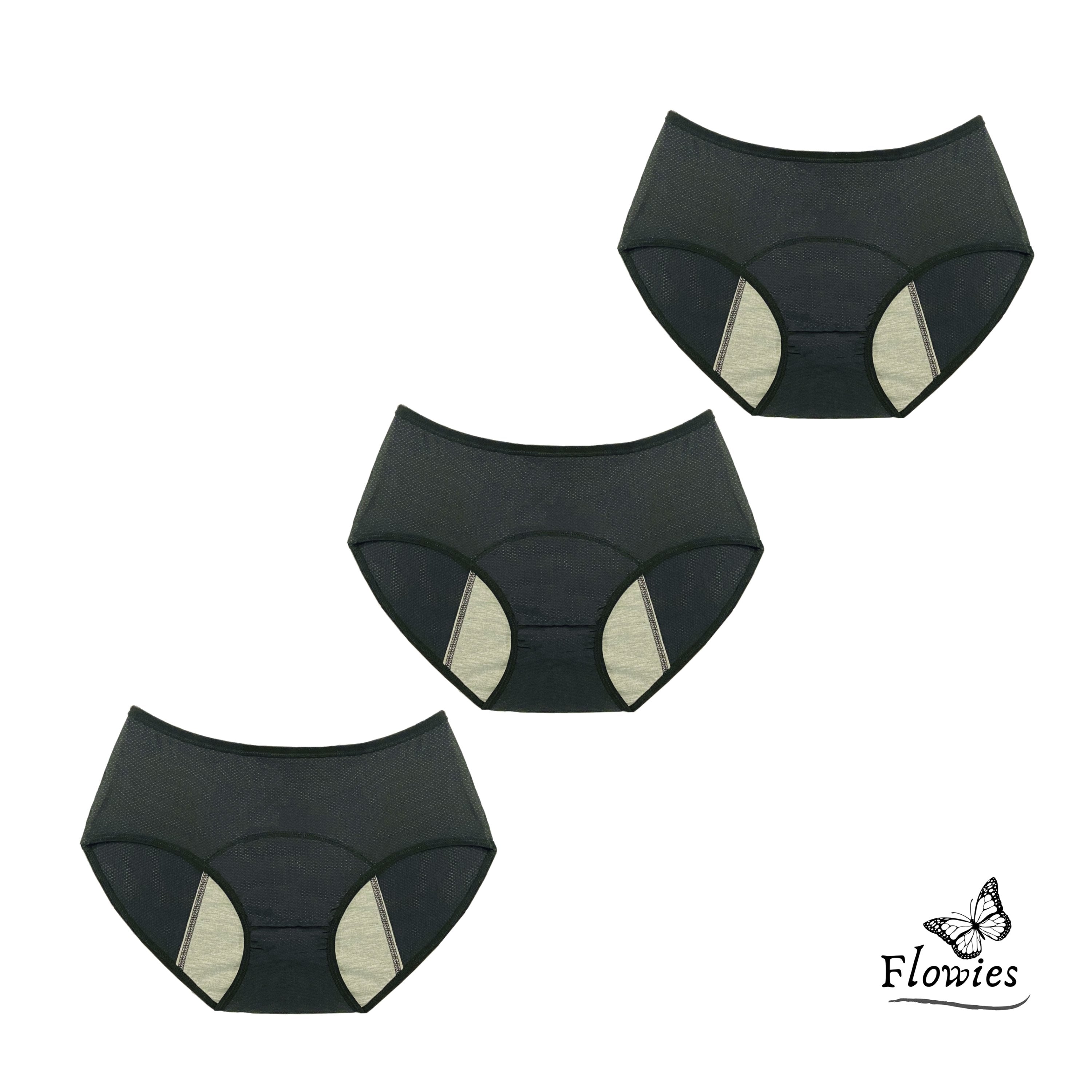 Flowies Sport Mesh Black Leakproof Period Panty 3 Pack